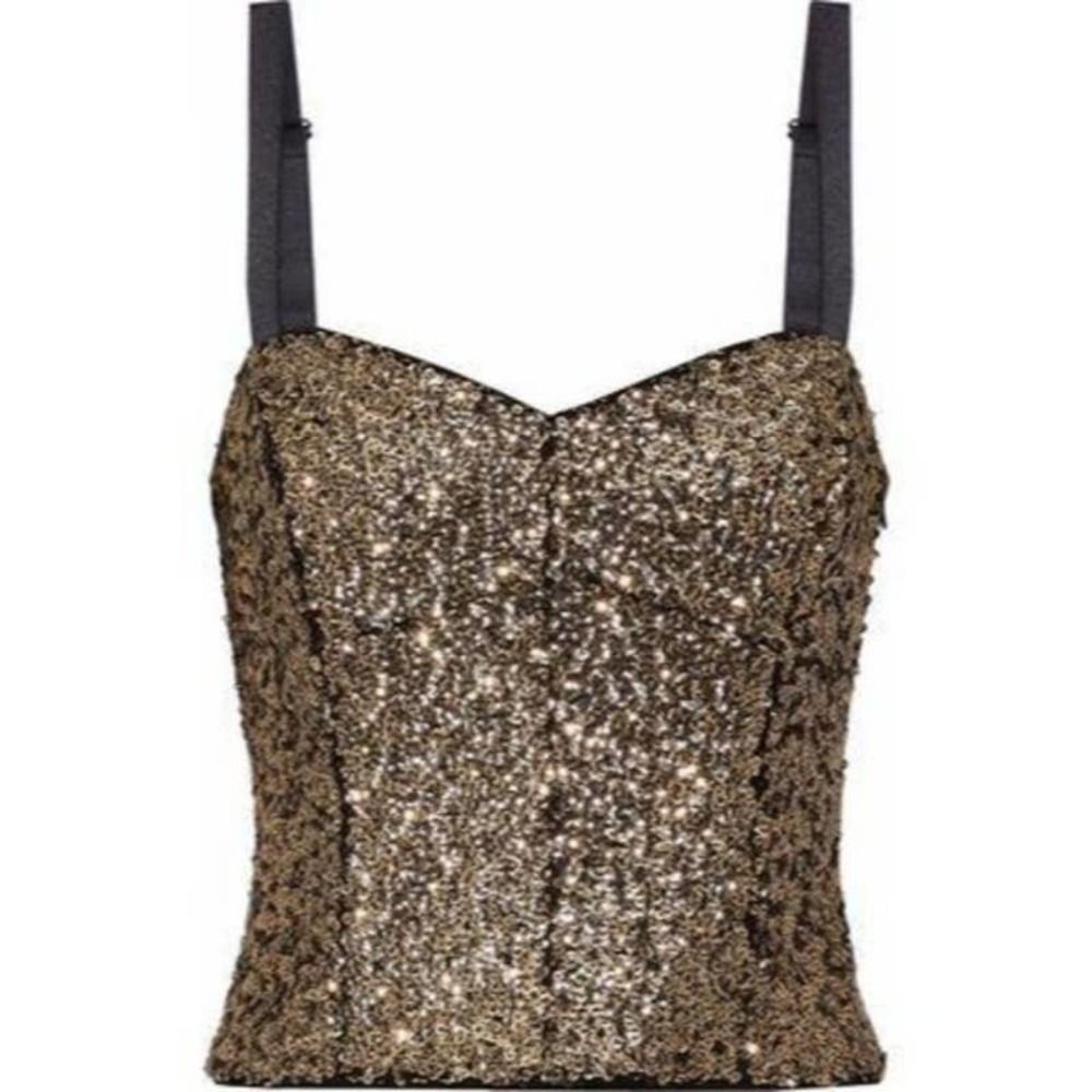 Milly Bergdorf Goodman Gold Sequins Bustier Tank Crop Top Size 0